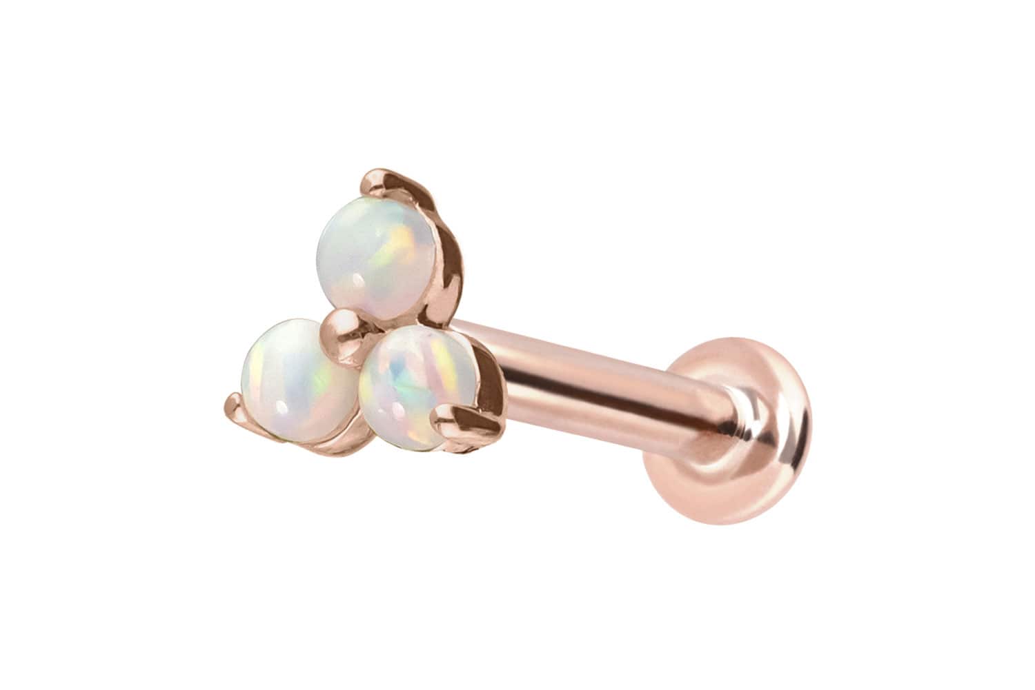 14 Karat Gold Labret Piercing mit Push Fit BLUME + 3 SYNTHETISCHE OPALE